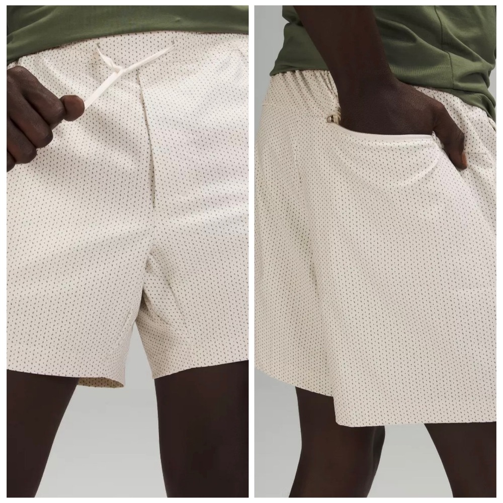 NWOT Lululemon Bowline Short 5 Mens XL White Gray Micro Drip Dot Athletic Shorts